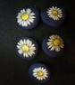 5 White Daisy Buttons Silk Handcrafteds Upcycled 25mm2 Hole Back  - Image 1