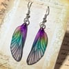 Purple and Green Sterling Silver Fairy Wing Earrings