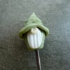 green glass gnome, plant pot stake