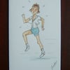 cartoon lady jogger greetings card (ref 073) 