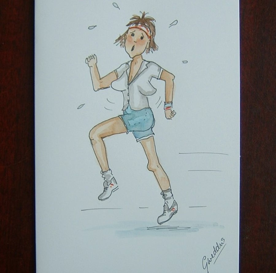 cartoon lady jogger greetings card (ref 073) 