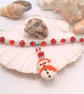 Clay Snowman Pendant on a Red and White Beaded Necklace and Earrings - Image 8