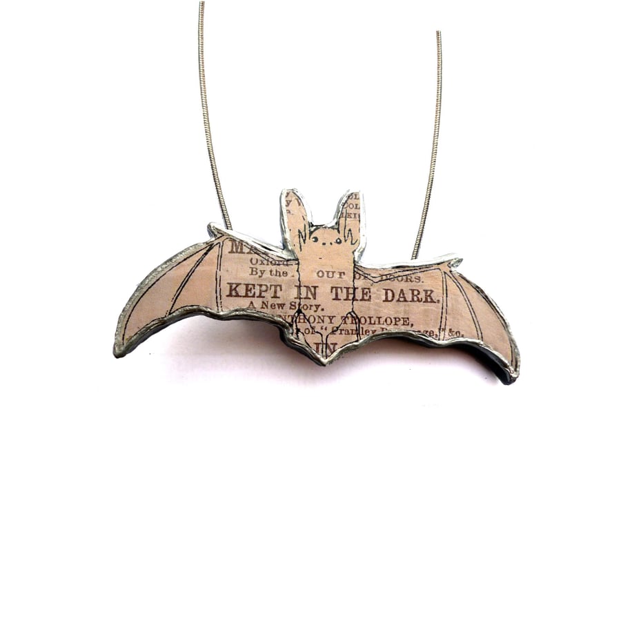 Whimsical resin Grey Bat Necklace by EllyMental