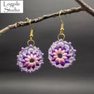 Beaded Earrings with Pink, Amethyst and Opalescent Beads