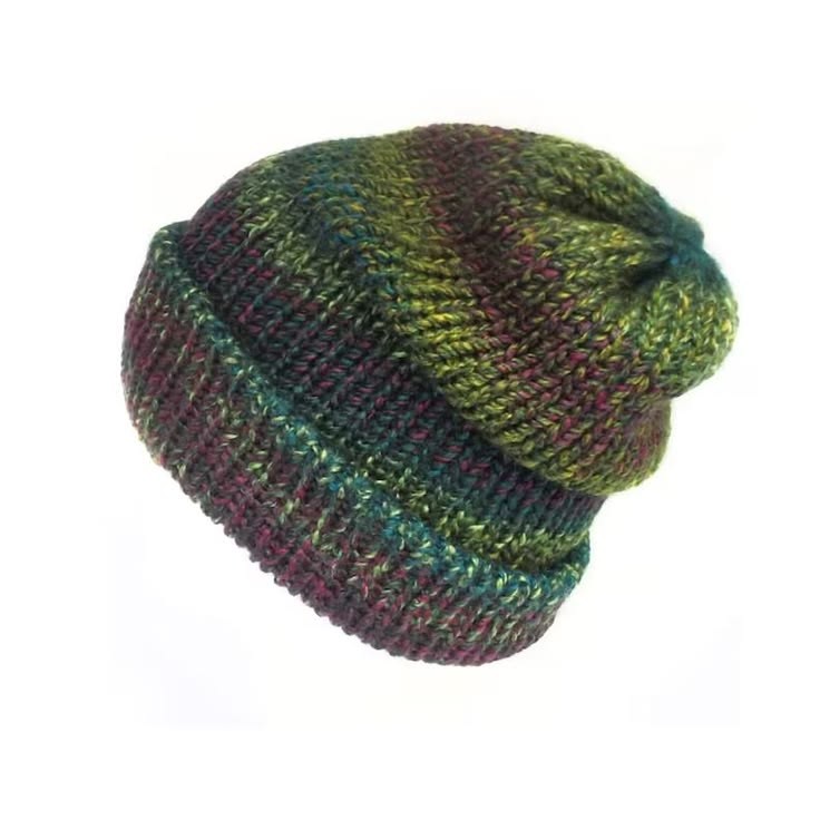 Green & Purple chunky slouchy beanie hat, handmade, unisex, one size fits all