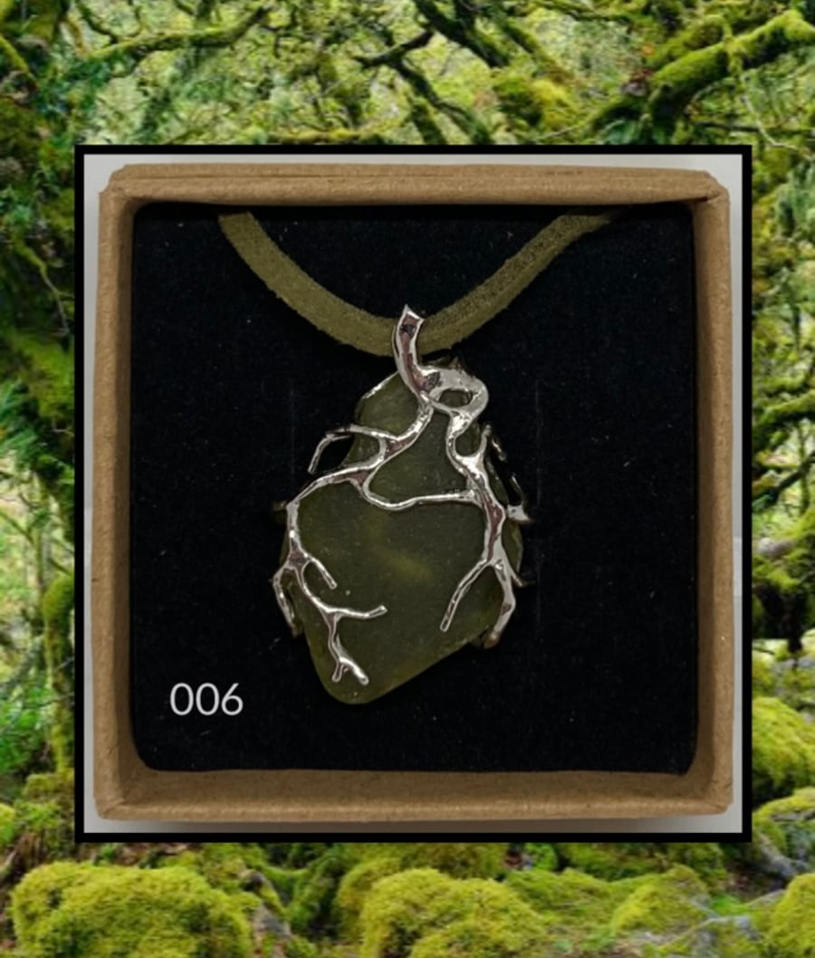 Forest coloured sea glass necklace