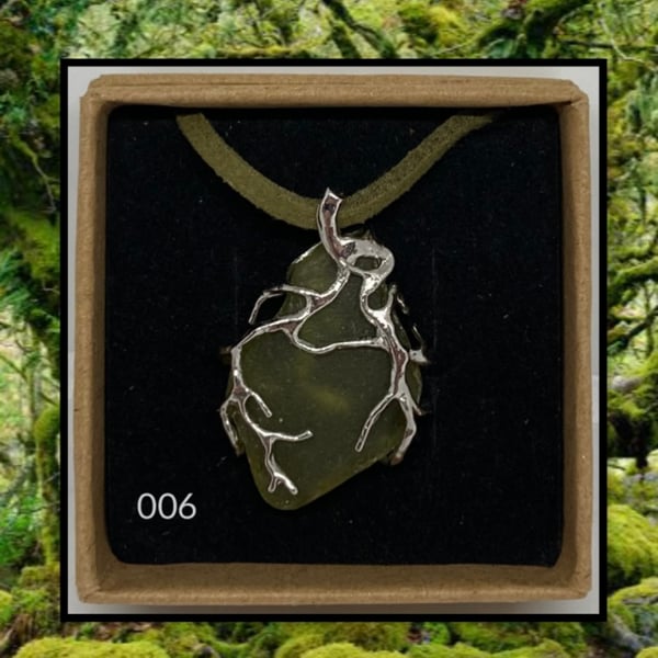 Forest coloured sea glass necklace