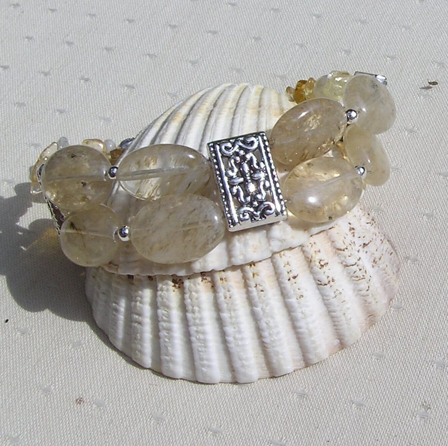 Yellow Tourmaline & Yellow Citrine Crystal Gemstone Chakra Bracelet "Joyful"