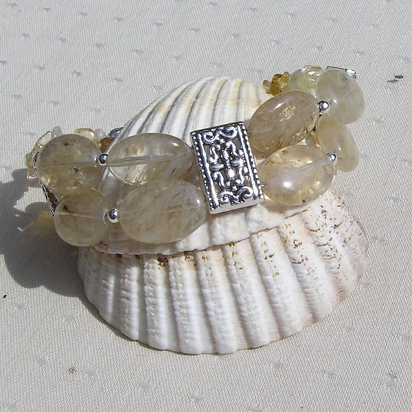 Yellow Tourmaline & Yellow Citrine Crystal Gemstone Chakra Bracelet "Joyful"