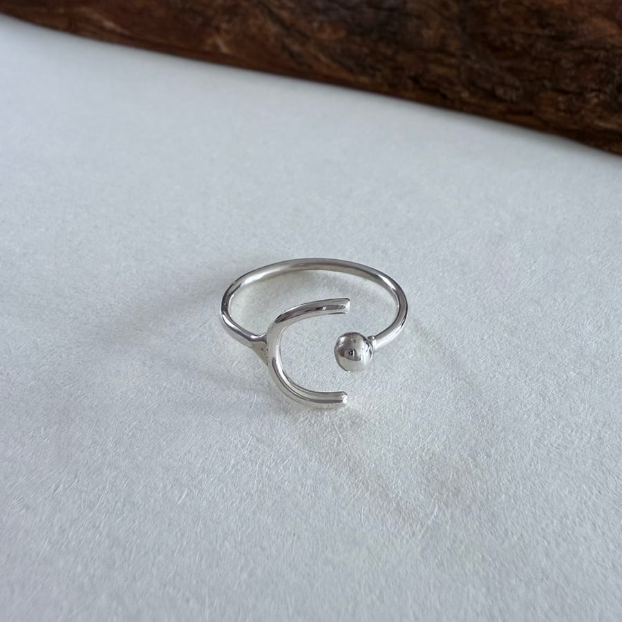 Curve and Ball Silver Ring