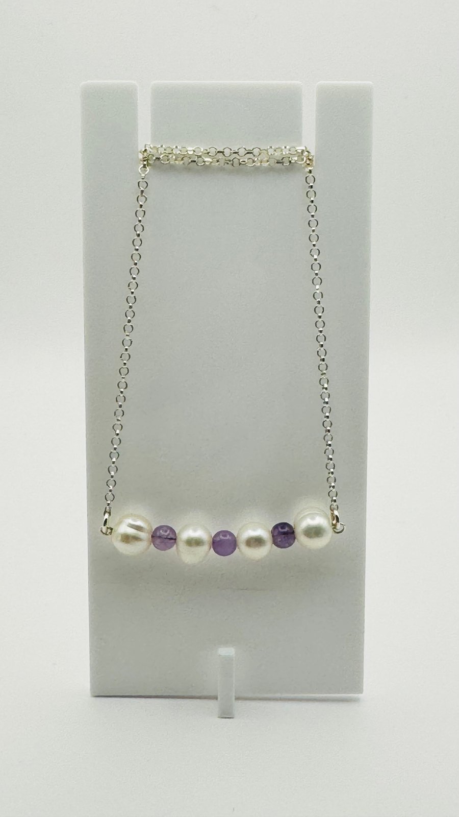 Freshwater Pearl & Amethyst Bar Necklace