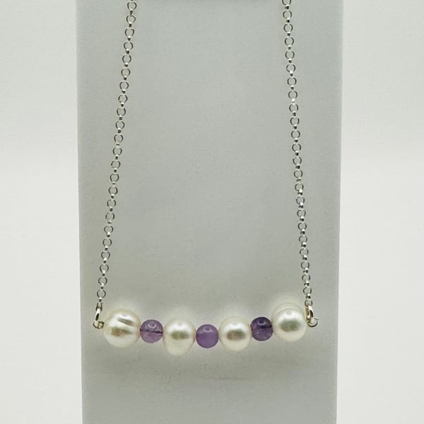 Freshwater Pearl & Amethyst Bar Necklace