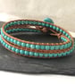 Turquoise semi precious double wrap leather bracelet with ceramic heart button  - Image 7