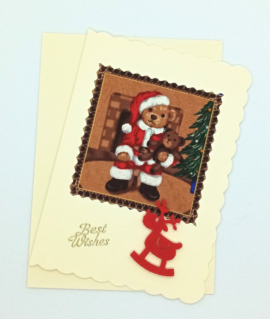 Teddy Bear Fabric Christmas Card 236 B