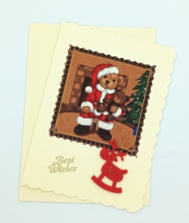 Teddy Bear Fabric Christmas Card 236 B