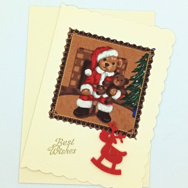 Teddy Bear Fabric Christmas Card 236 B