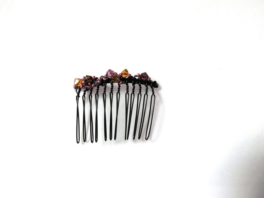 Hair slide comb with black, pink and orange beads hair side comb