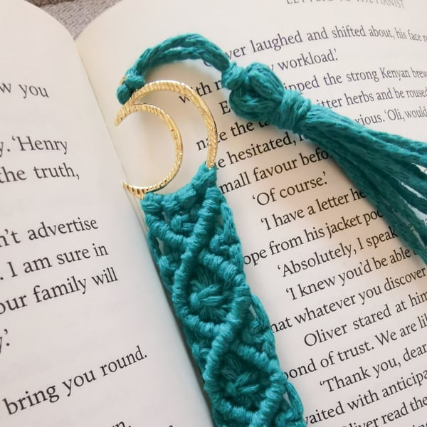 Bookmark - Moon, Handmade Macrame Boho Inspired Reading - Emerald FREE P&P