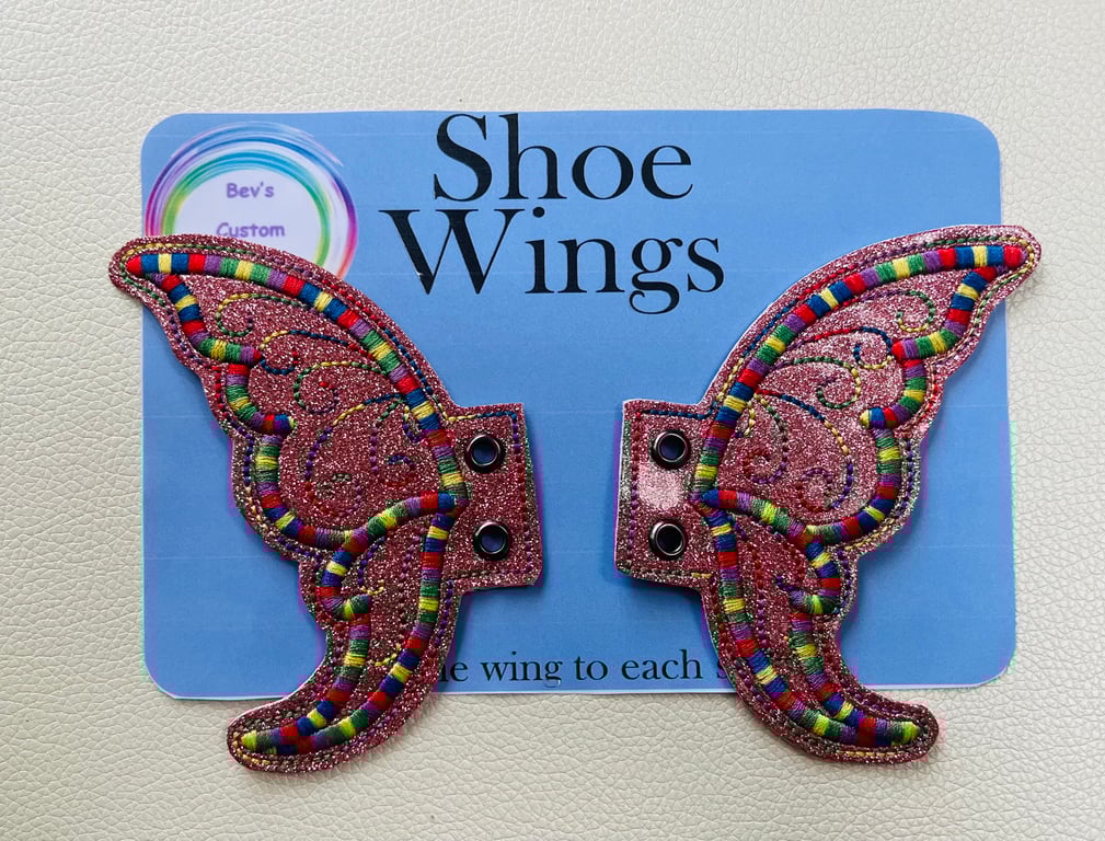 Fairy Wings, Embroidered shoe,boot wings. Pink, multi