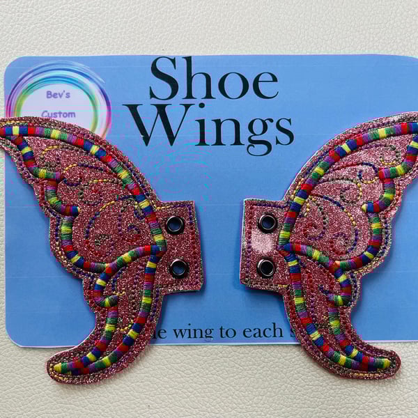 Fairy Wings, Embroidered shoe,boot wings. Pink, multi