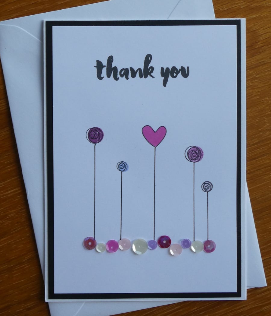 Thank You Card - Pink & Purple Sequins