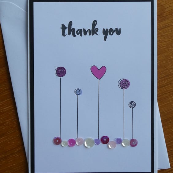 Thank You Card - Pink & Purple Sequins