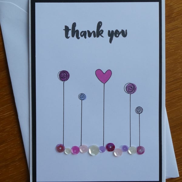 Thank You Card - Pink & Purple Sequins