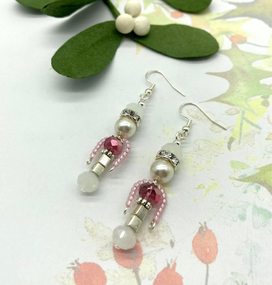Pale pink Nutcracker crystal diamante dangle earrings festive jewellery gifts