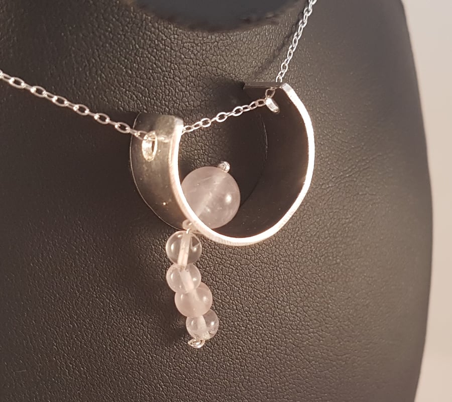 Sterling Silver and Rose Quartz Arc Necklace