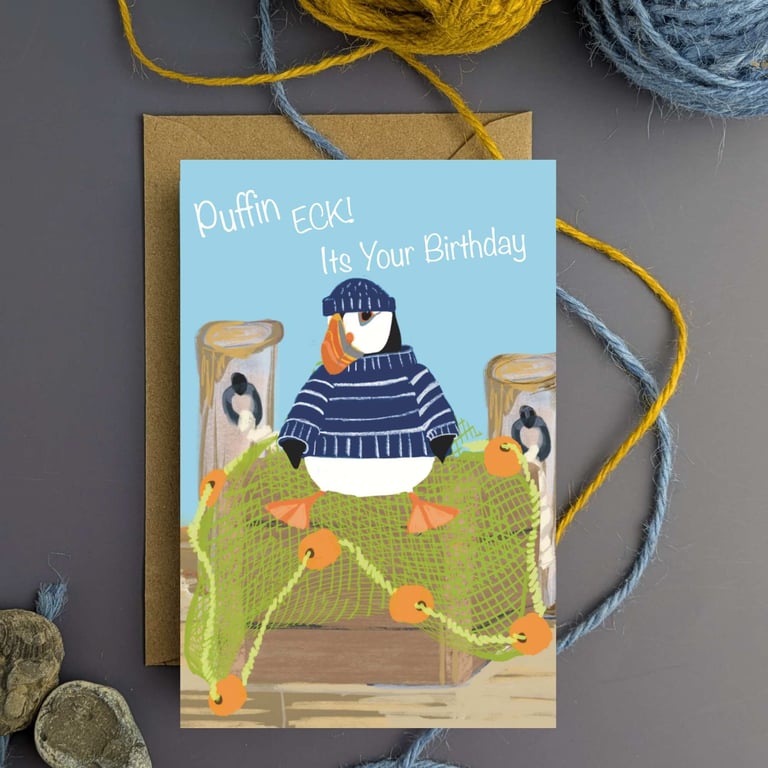 Funny Birthday Card Puffin Cute Yorkshire puffins 