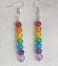 Gorgeous Rainbow Bead Stick Dangle Earrings - Silver tones - Image 3