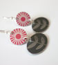 Flower and leaf earrings in red and grey - Image 2