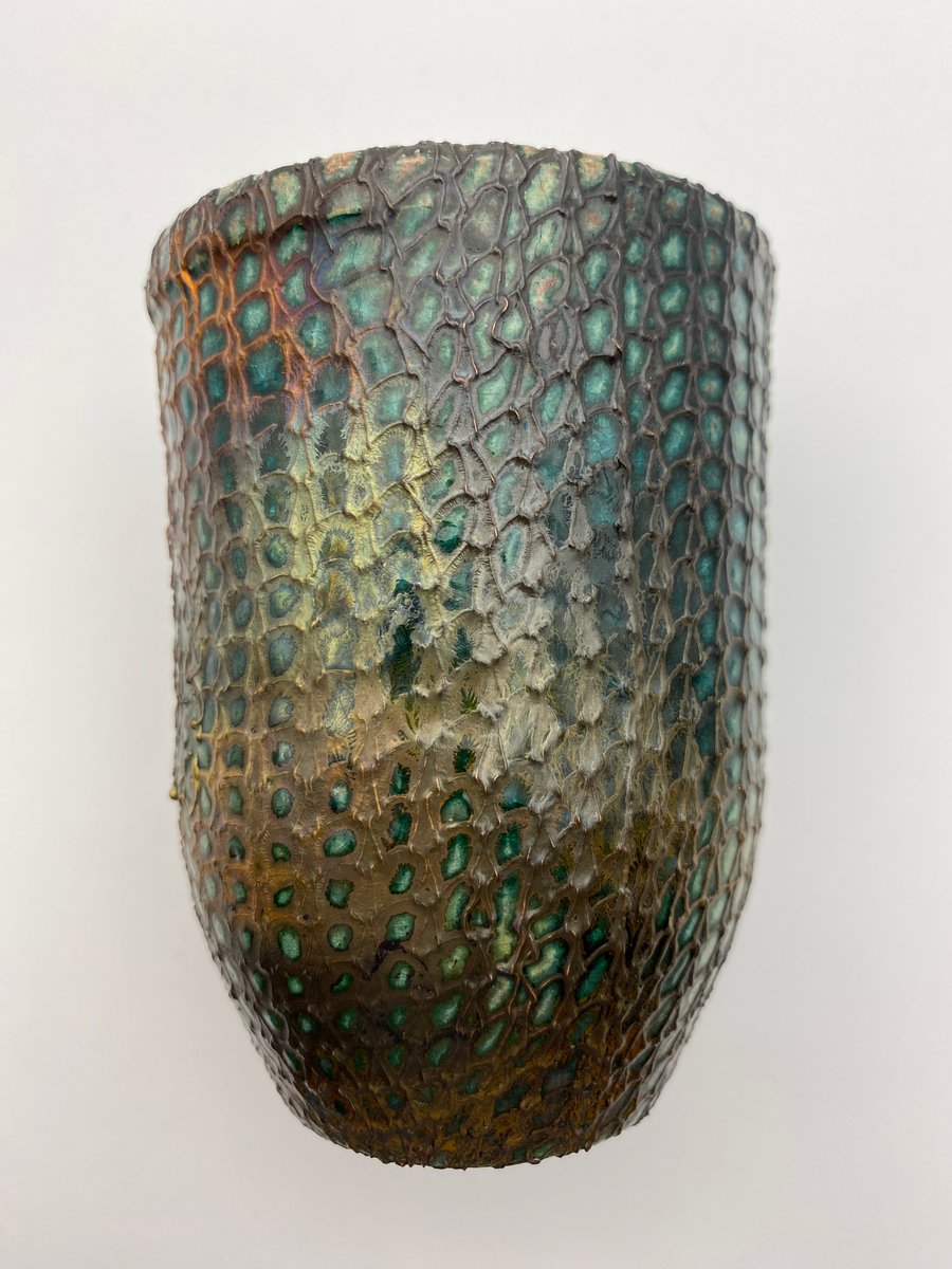 ceramic pot, raku fired, deep sea treasure inspired, decorative raku ware 878