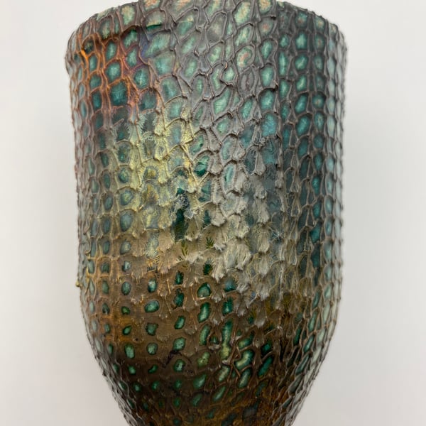 ceramic pot, raku fired, deep sea treasure inspired, decorative raku ware 878