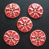 set of five large red ceramic buttons 
