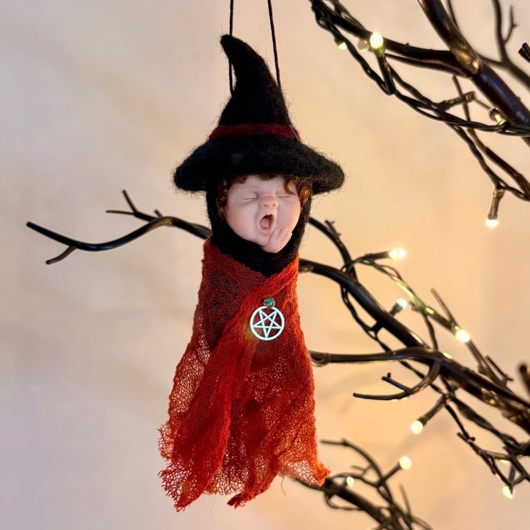 Witch, polymer clay Witchling, needle felted baby witch, ooak sculpture