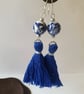 Delft blue bead tassel earrings - Image 1