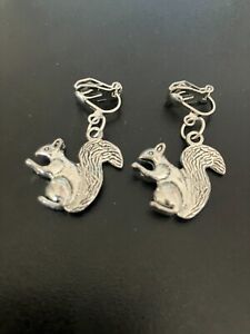 clip on earrings with squirrel  tibetan silver charm