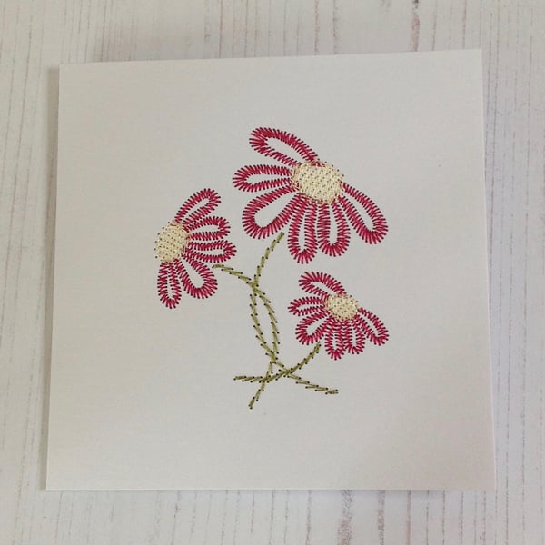 Daisy embroidered greeting card C - 71