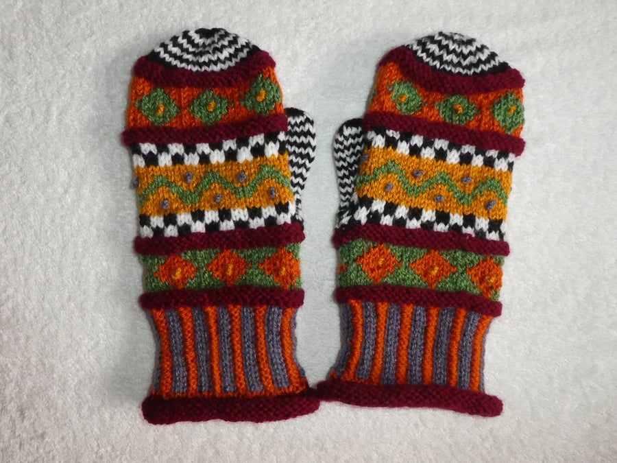 Multicoloured Mittens. Handknit Winter Mittens. Medium. Gloves