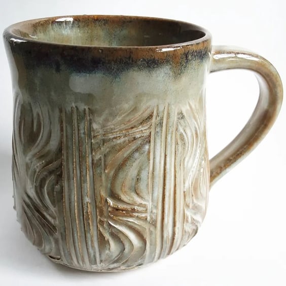 Textured Blue and Brown Glazed Mug - Hand Thrown Stoneware Ceramic Mug 