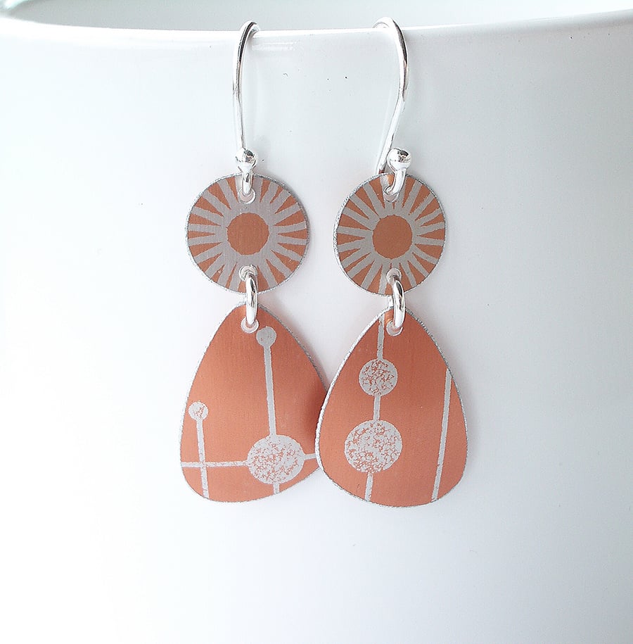 Mid century style orange drop earrings