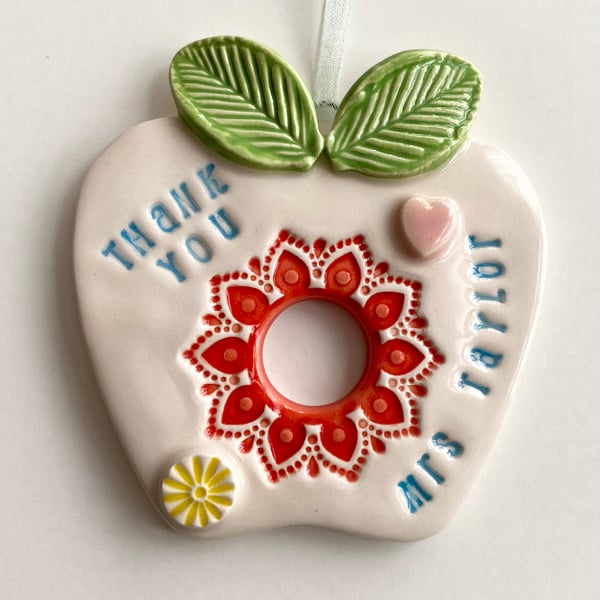 PRE ORDER Gift for teacher personalised ceramic apple decoration heart