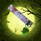 Horror Printed Spiderweb Wristlet Keychain with Cast resin skull charm