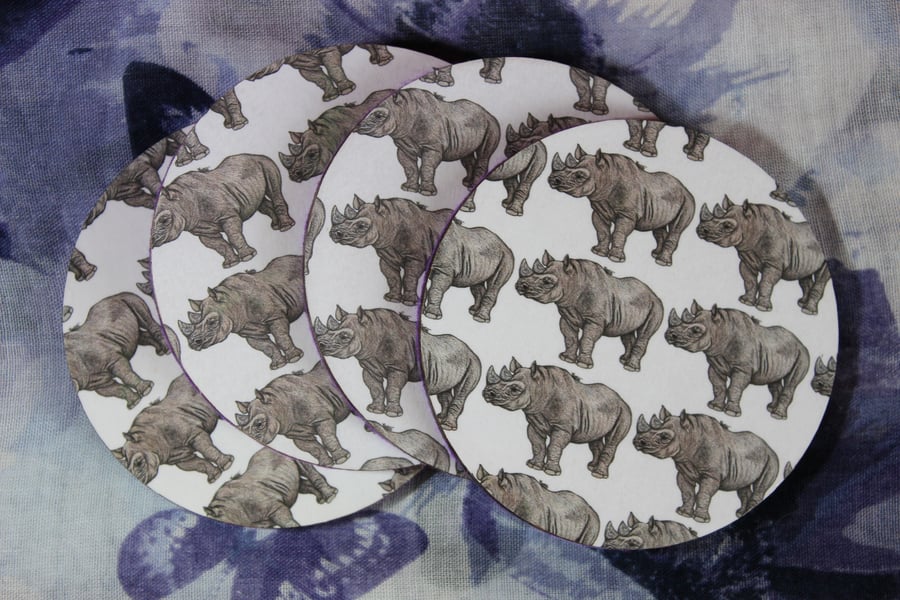 SALE ITEM - Rhino Pattern Handmade Wooden Round Drinks Coaster