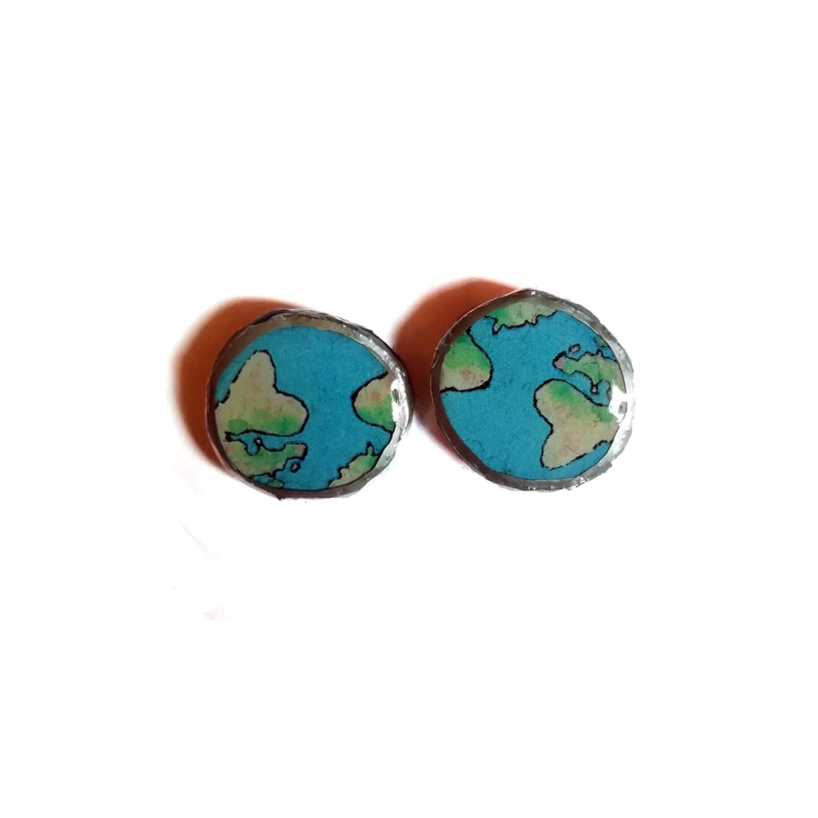 Wonderfully Whimsical Planet Earth Globe Ear Studs by EllyMental