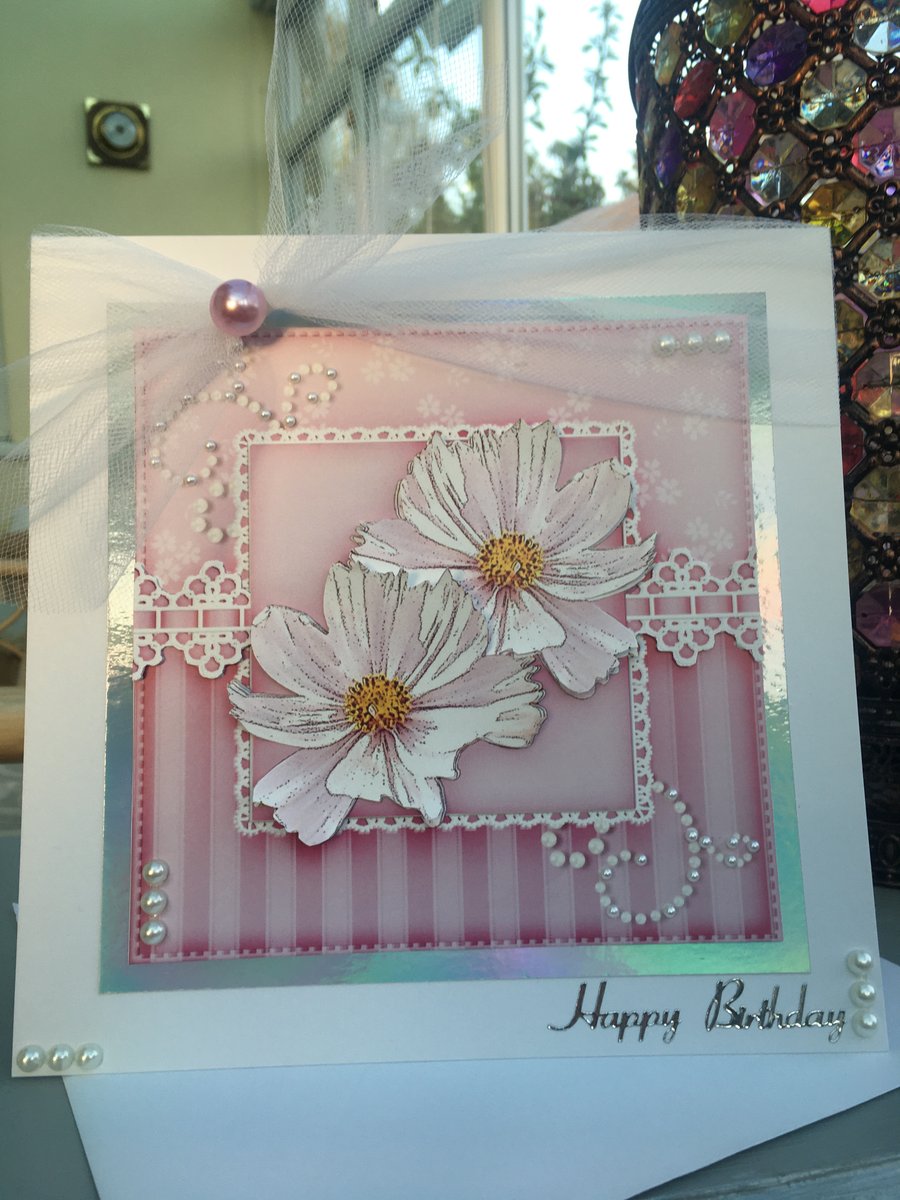 Pearls and flowers luxury feminine birthday card.