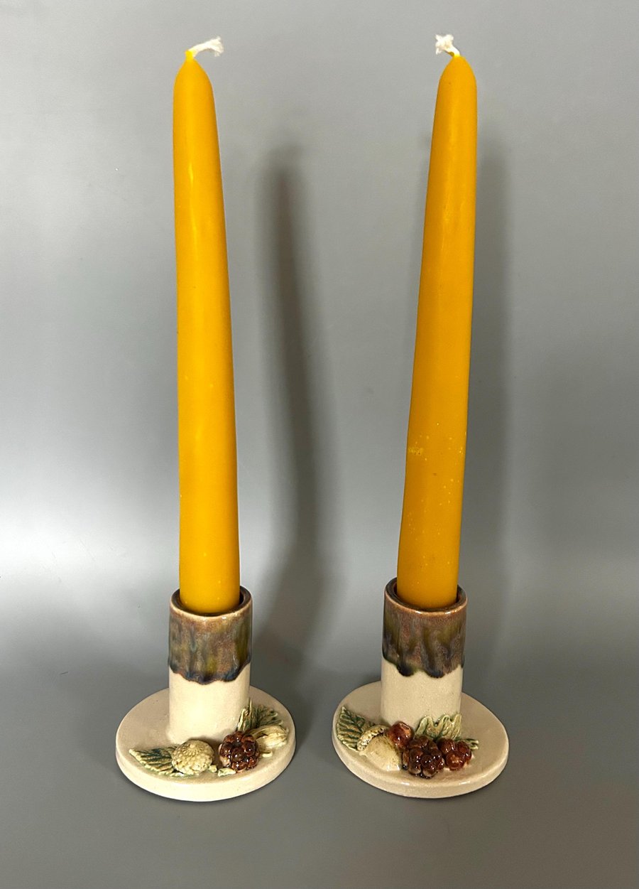 Handmade Ceramic Candlestick Holder: Woodland Decor