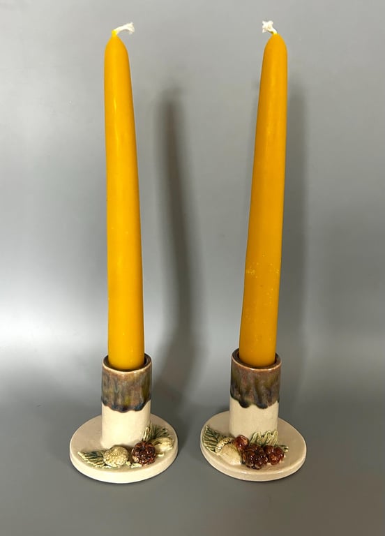 Handmade Ceramic Candlestick Holder: Woodland Decor
