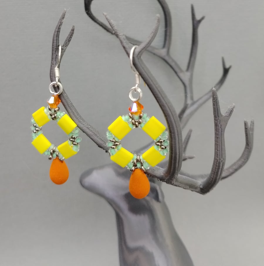 Yellow Tila beaded earrings